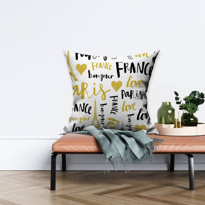 Bonjour la France - Illustrative Gold – Throw Pillow Cover Only, Double-Sided Print, Insert Not Included
