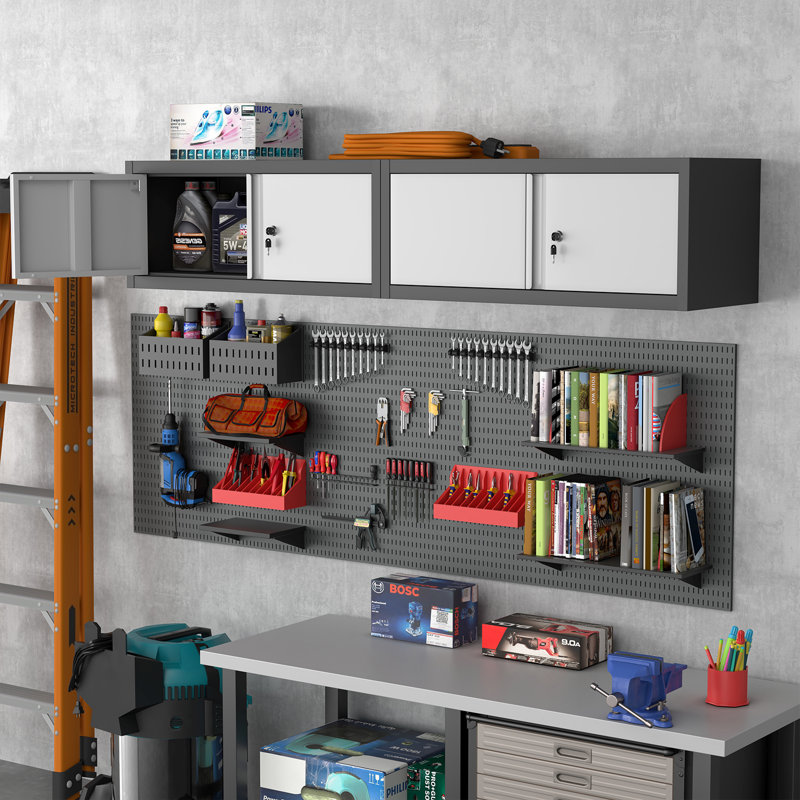 Armoire de rangement en métal pour garage, armoire murale verrouillable, armoire flottante H 12,8 po pour entrepôt, armoire à outils supérieure avec tablette pour bureau personnel, sous-sol, cuisine, organisation de véhicule récréatif