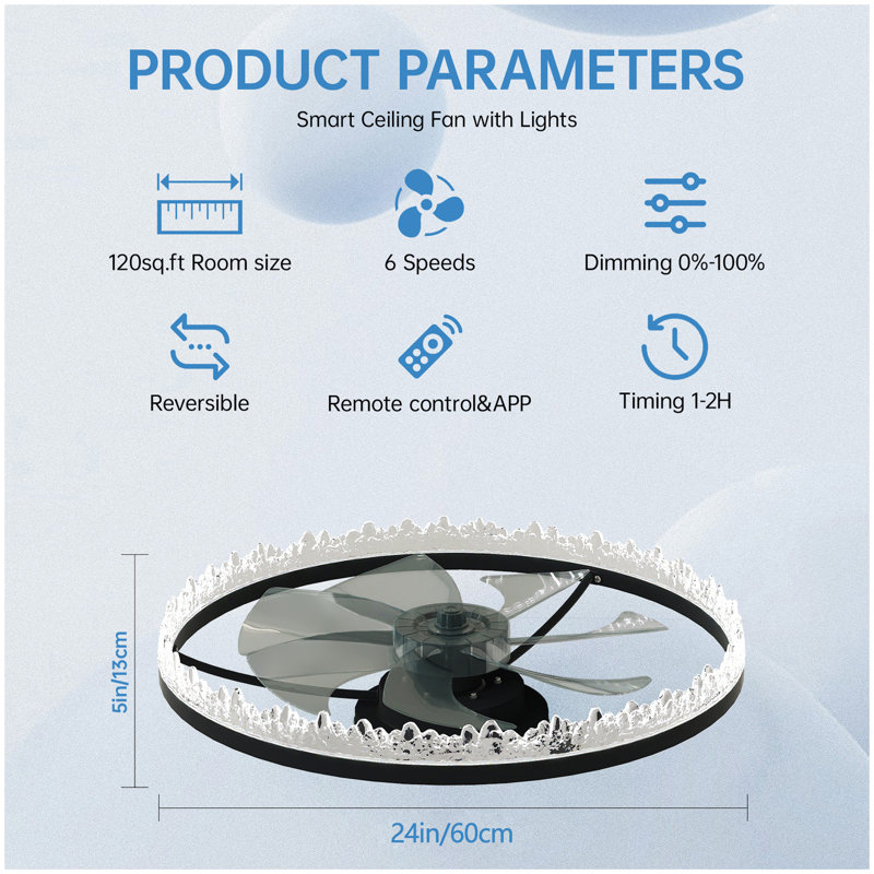 Ventilateur de plafond en cristal avec lumières Luxury