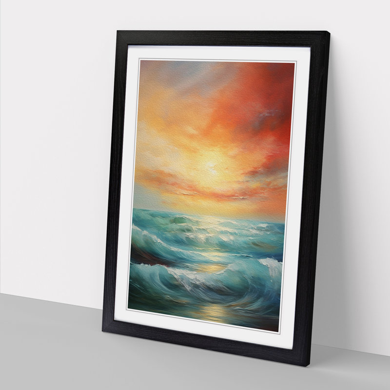 Seascape Abstract - Single Picture Frame Print on Wood, Black Framed, 46cm H x 34cm W x 2cm D