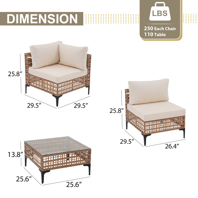 Ensemble de conversation pour 12 personnes avec coussins, Beige, Beige