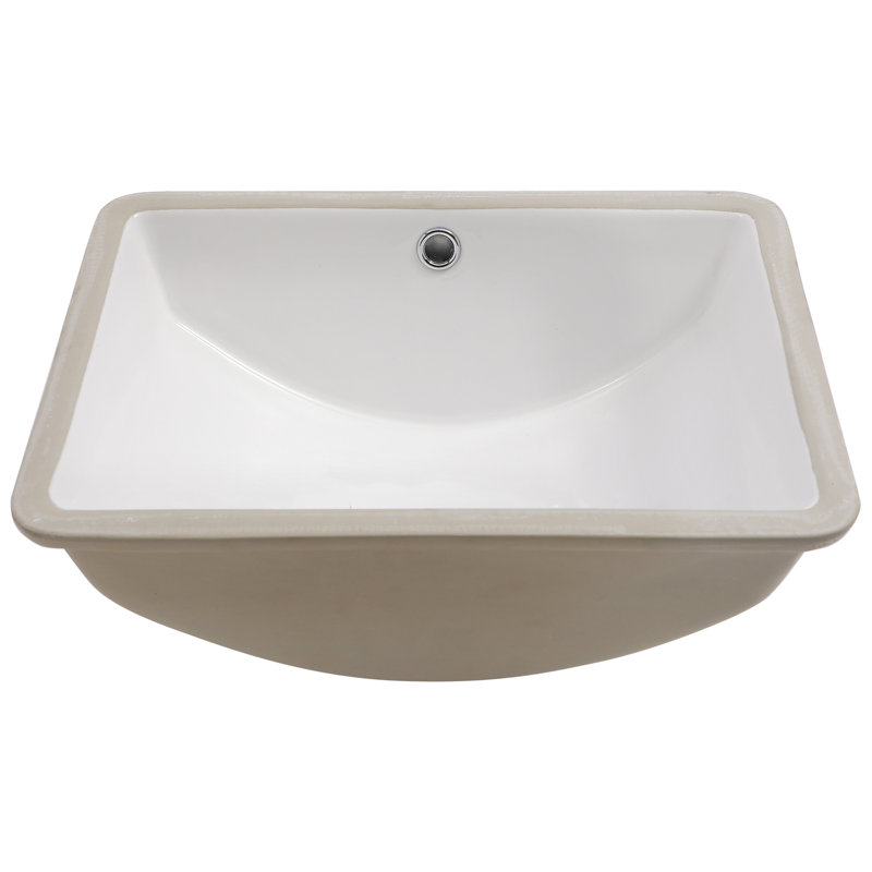 Évier encastré en céramique blanche de 18,5 po x 14 po avec trop-plein - moderne, teint pour la salle de bain et le bureau Rectangulaire moderne 18,5 po x 14 po, utilisation élégante