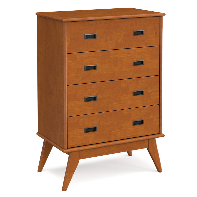Commode Mid-Century moderne à 4 tiroirs avec pieds fuselés Draper