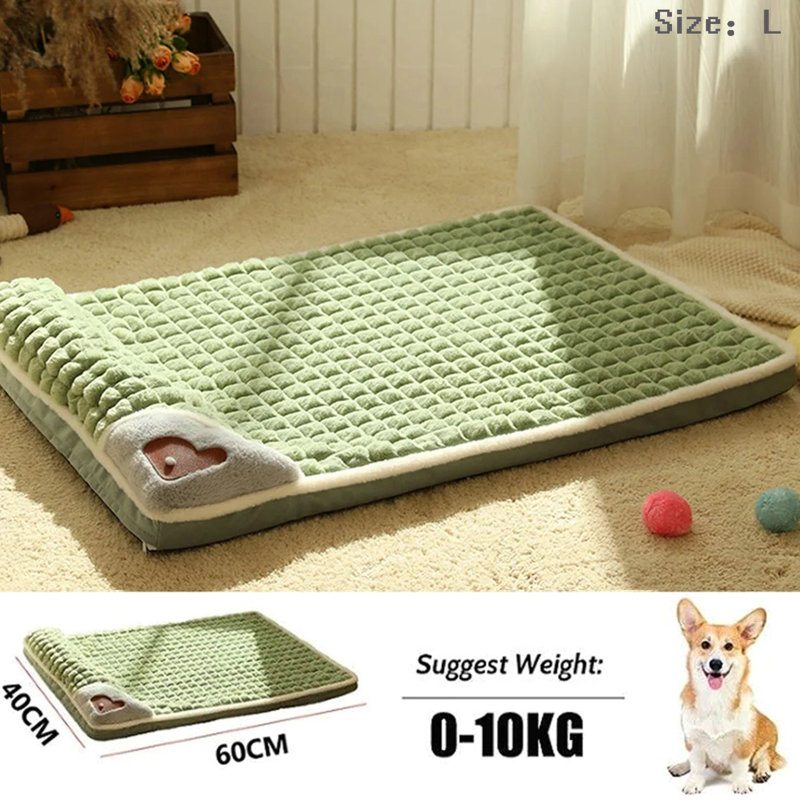 Matelas de lit moelleux lavable pour chien, L 23,60 po x P 15,7 po x H 4,7 po, Vert, Petit (11 à 25 lb)