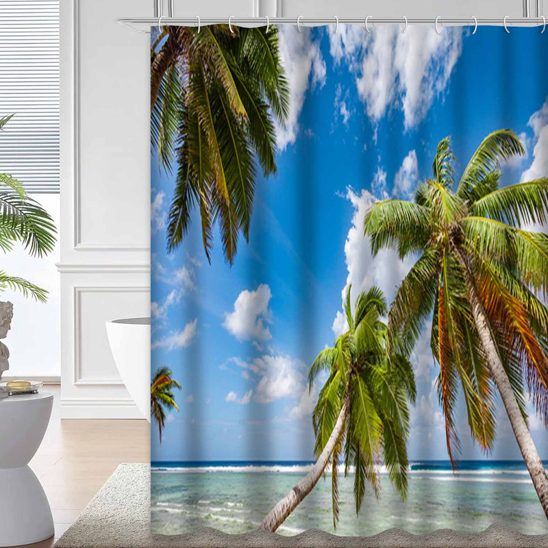 Tropique, océan, blanc, plage, palmiers, île, America, magnifique, avec 12 crochets, L 72 po x l 72 po