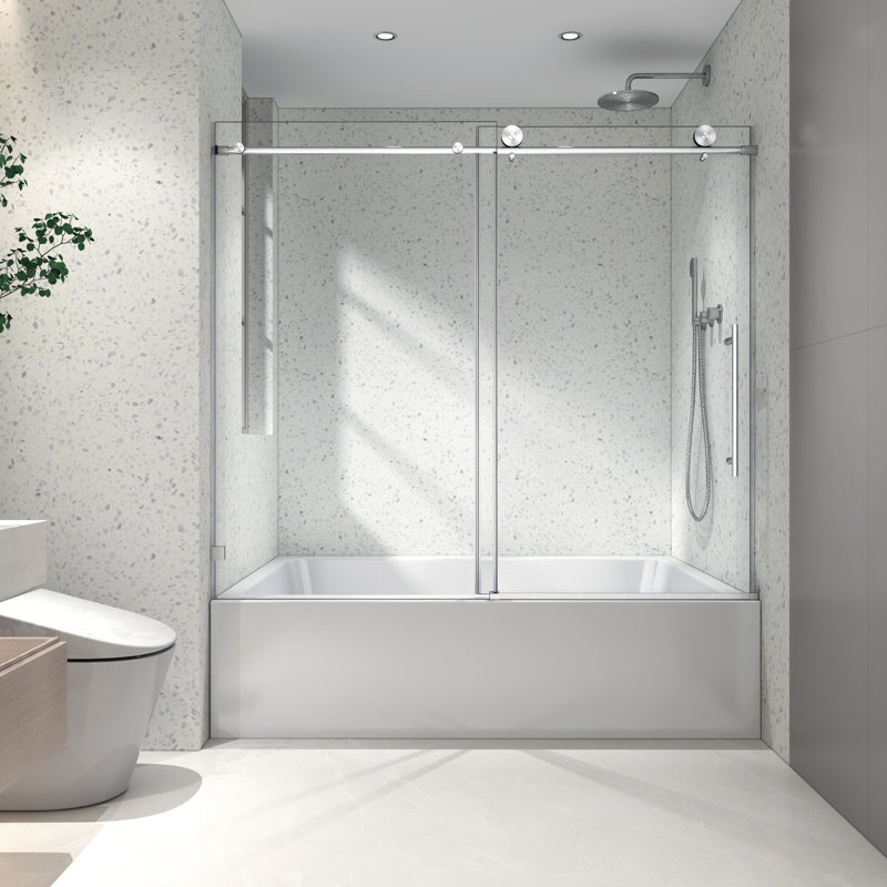 6063 Shower Door In Brushed Nickel - One Fixed & Shifted, , Nano Easy Clean, Tempered Glass, 70Mm 304 Stainless Steel Pulleys For Bath Finish, Design, Soft Closing Function, Cleaning, Bathroom