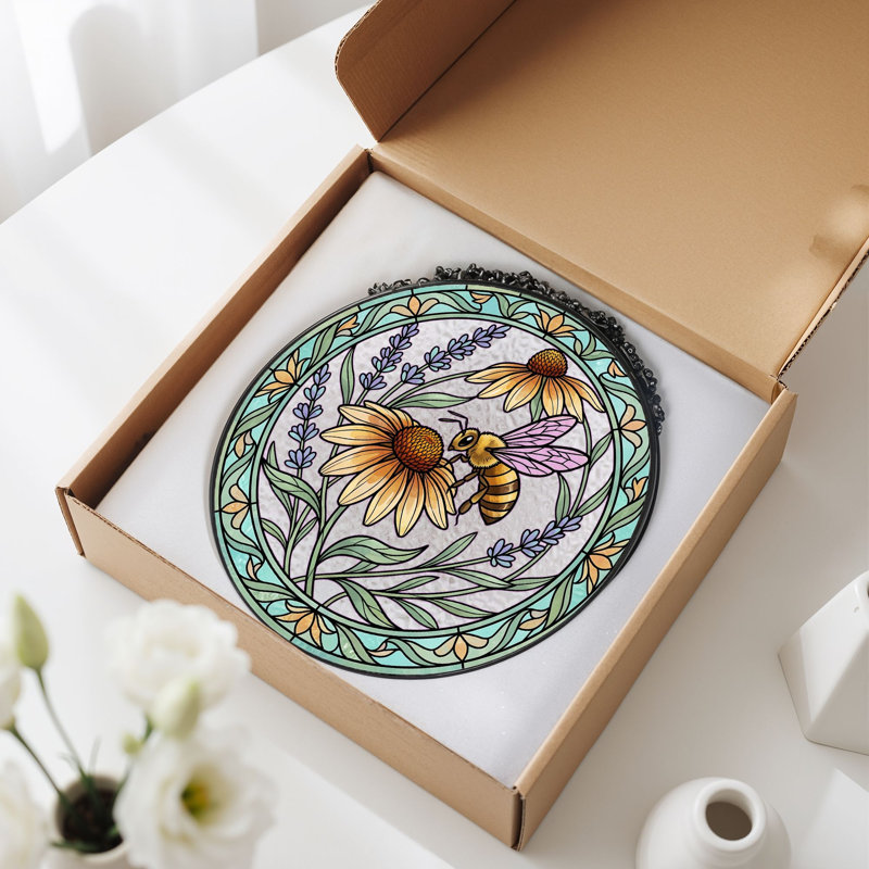 Panneau de vitrail Bee Flower, H 7,8 po