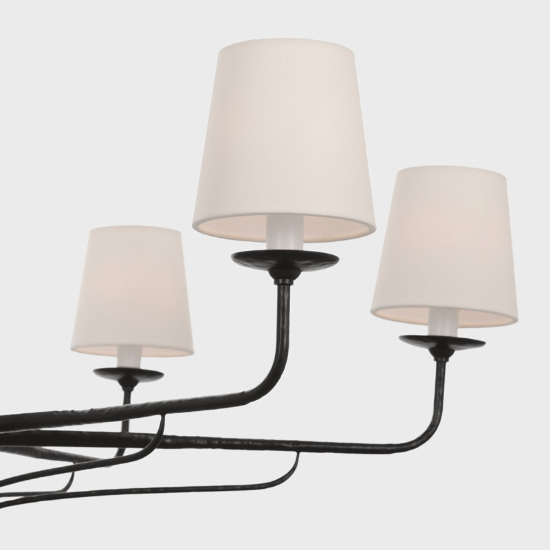 Amalfi 41" Chandelier in Waxed Black with Linen Shades