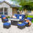 7 - Person Patio Furniture Set with Swivel Rocker, Outdoor Wicker Rattan Seating Group with Cushions, All Weather Sofa Conversation Set with Fire Pit Table for Garden Backyard-1188283028