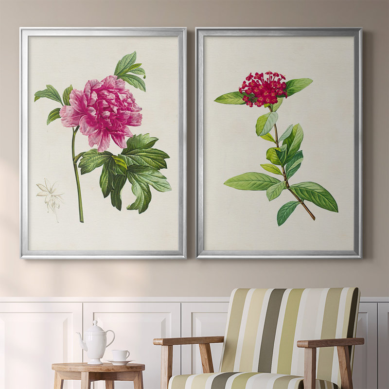 «Pretty Pink Botanicals I», ensemble de 2 reproductions d'art sur toile encadrées, Argent, H 24,5 po x l 37 po x P 1,25 po