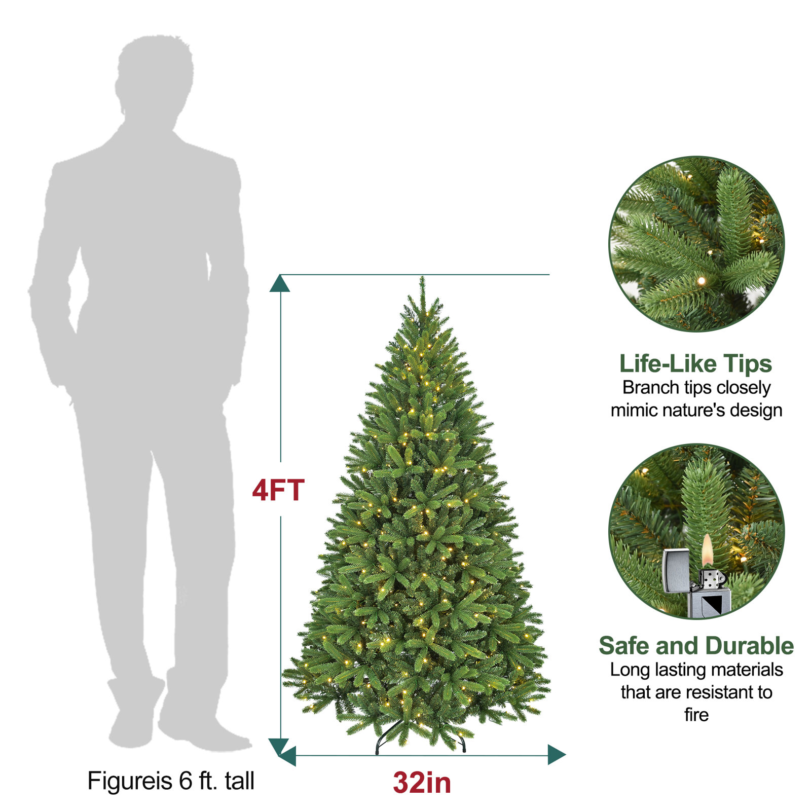 Pre-Lit Spruce Christmas Tree, 4' H