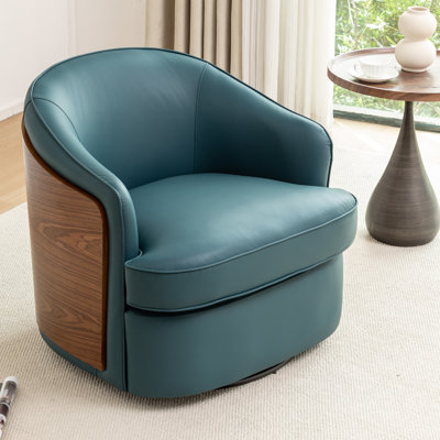Faux Leather Swivel Barrel Chair
