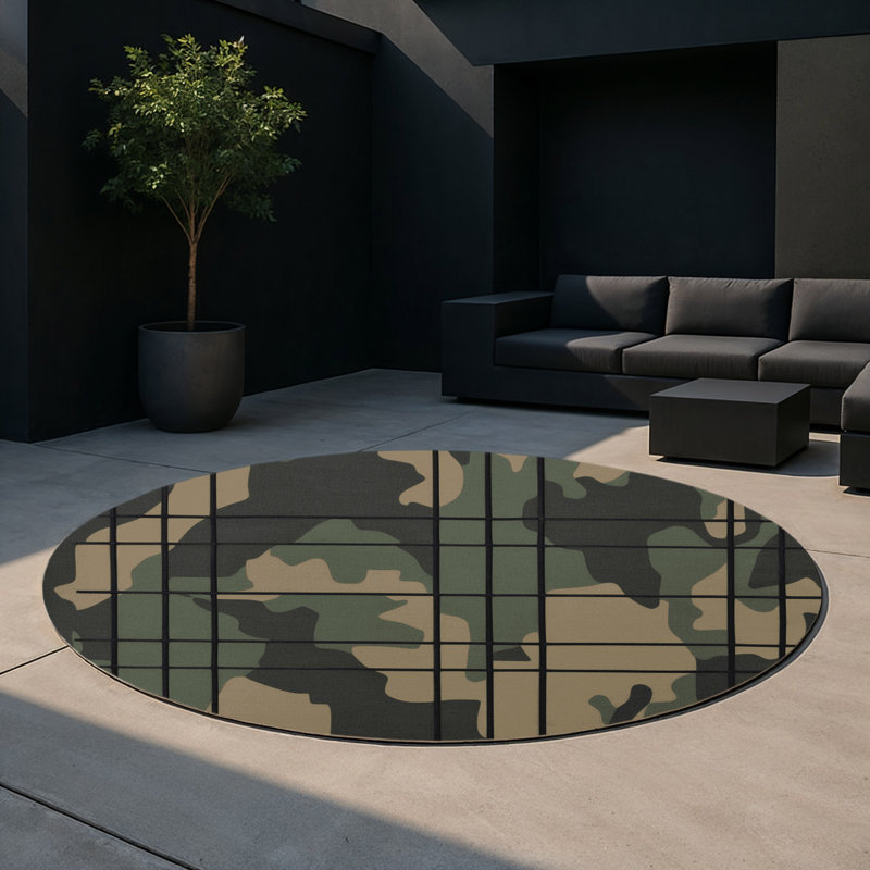 Recon Grid Indoor And Outdoor Area Rug, Round 5'