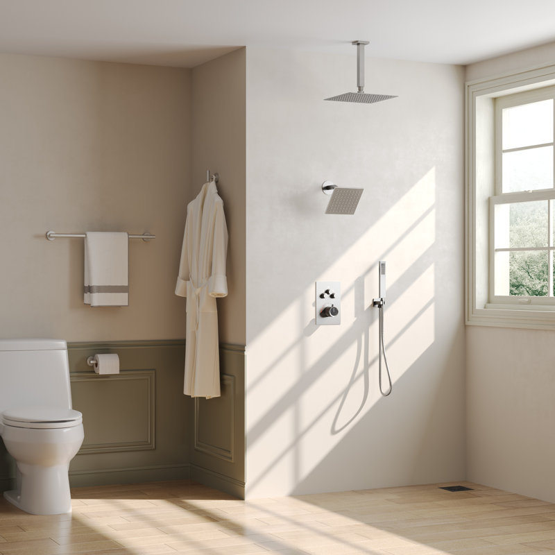 Ensemble de pommes de douche thermostatiques doubles 12 "avec quincaillerie de salle de bain 4 pièces, Nickel brossé