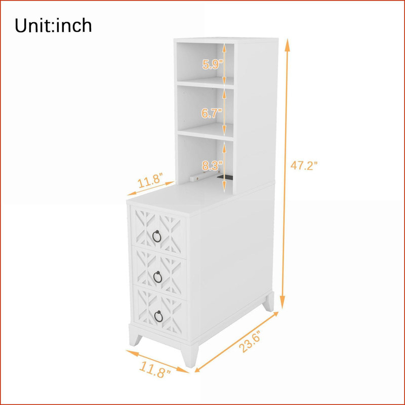 White 3-Drawer Nightstand with Charge Station &amp; Adjustable Shelves