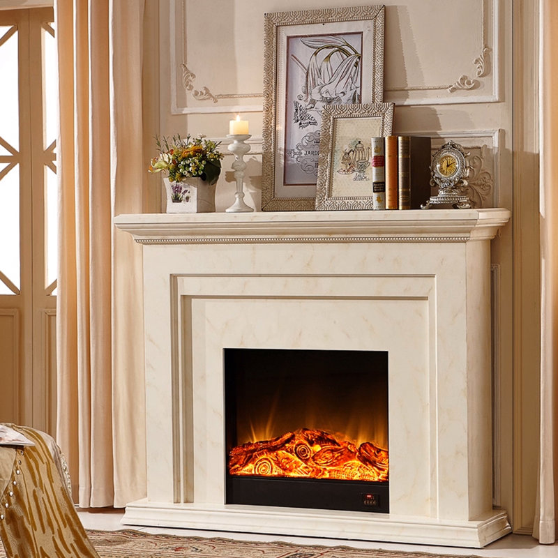 Beige Solid Wood Electric Fireplace, Beige, 47.24" H x 59.06" W x 12.6" D