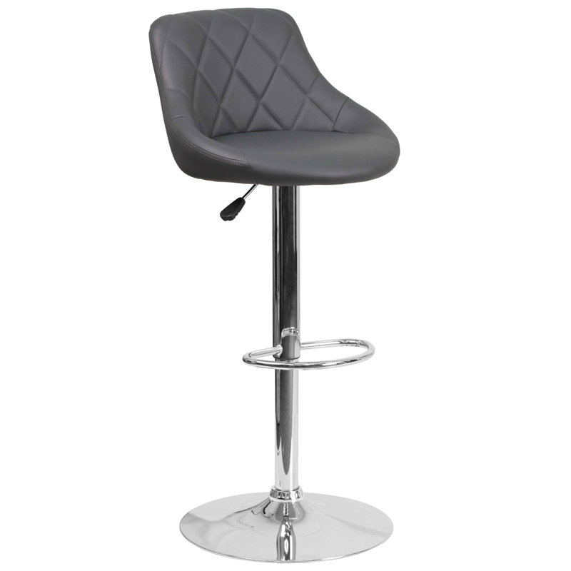 Tabouret de bar à hauteur réglable en vinyle avec siège baquet et dossier à motif de losange Hilia, gris