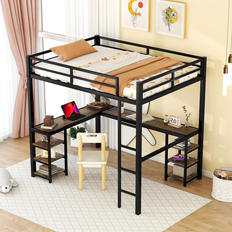 Lit mezzanine en métal avec bureau, sécuritaire et pour la chambre à coucher - créer une chambre à coucher élégante, noir