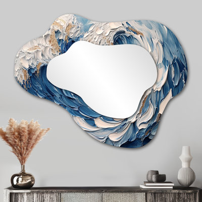 Deep Blue Waves Wildness - Waves Asymmetrical Decorative Mirror, Blue Cloud Wall Mirror, Printed Metal Art