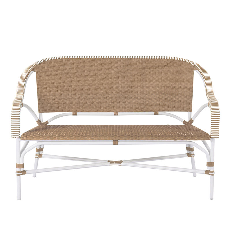 Savoy N-Dura Resin Wicker Outdoor Loveseat, No Welt, Linen Chambray, Chalk And White & Natural