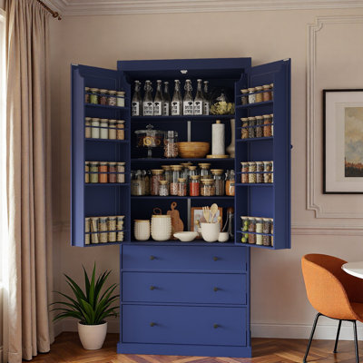 Garde-manger Farmhouse avec 3 tablettes réglables, 8 tablettes de porte et 3 tiroirs