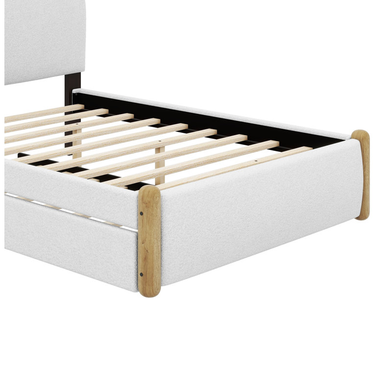 Lit plateforme double avec pieds en bois, Blanc, Double