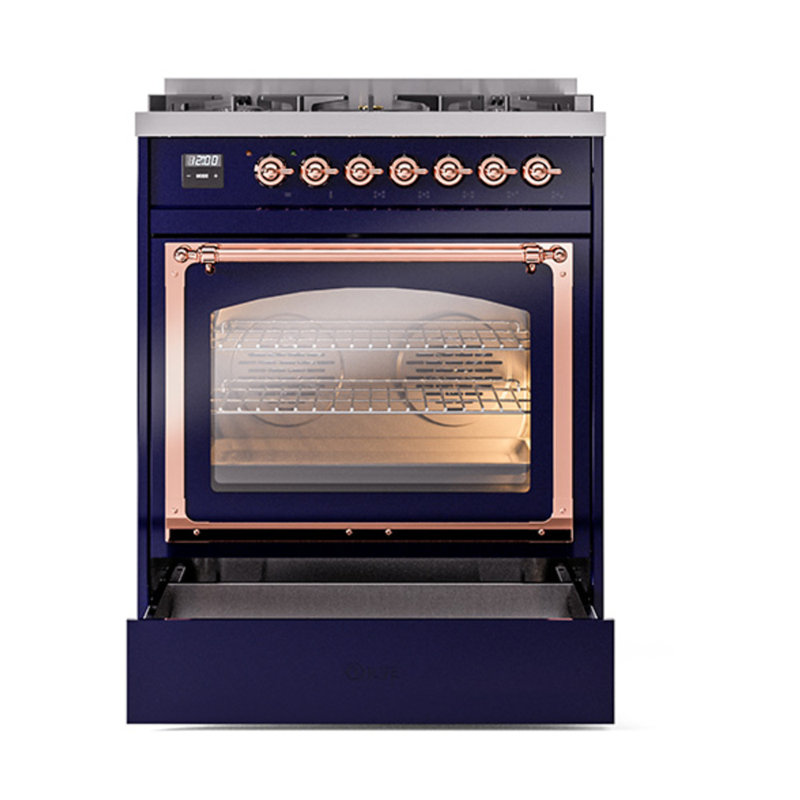 ILVE Nostalgie II Noblesse 30 in Dual Fuel Range, Natural Gas, Midnight Blue/Copper