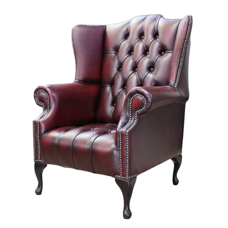 88Cm Wide Tufted Wingback Chair, Antique Oxblood