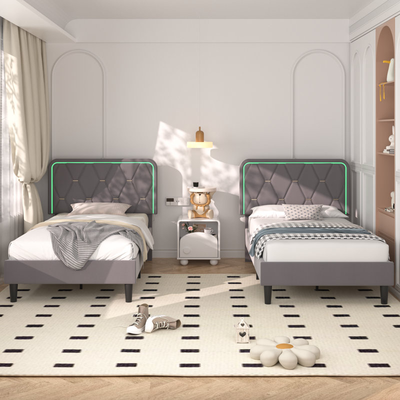 Lit plateforme tapissier Kaleea, Gris