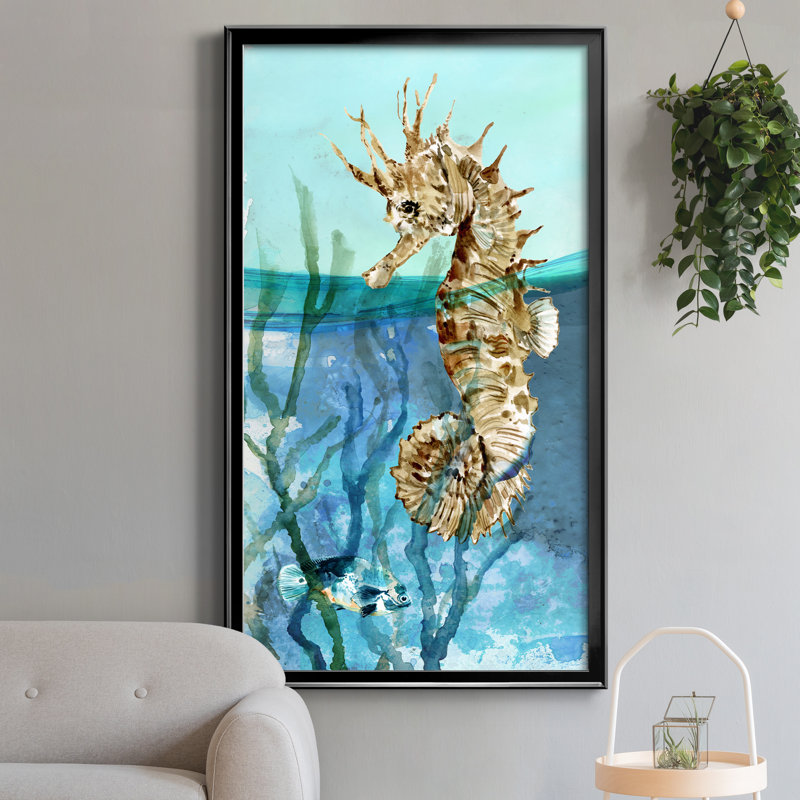 Delray Seahorse I - Peinture sur toile encadrée, H 14,5 po x l 26,5 po x P 1,5 po, Toile avec cadre noir