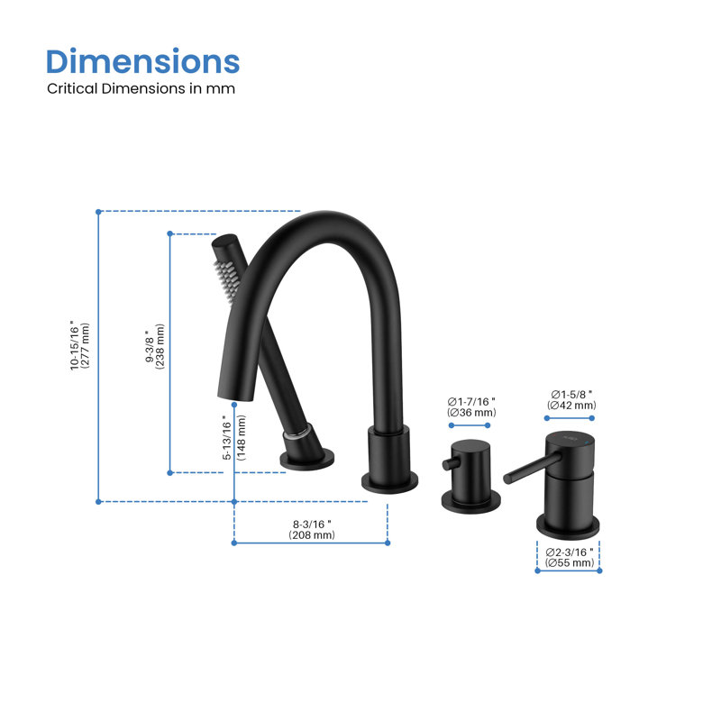 Circular Deck Tub Filler with Diverter, Matte Black