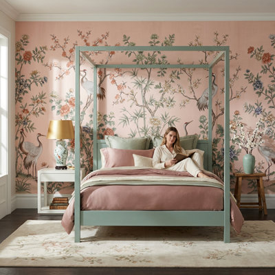 Floral Wallpaper Cranes Oriental Wall Mural