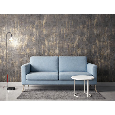 Charcoal Gold Distressed Metallic Peel And Stick Wallpaper, 20.5"W X 236"L, Self-Adhesive Texture