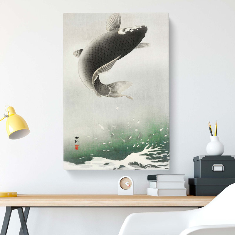 Leaping Carp Fish by Ohara Koson - Wrapped Canvas Art - Wrapped Canvas, 50cm H x 35cm W x 3cm D