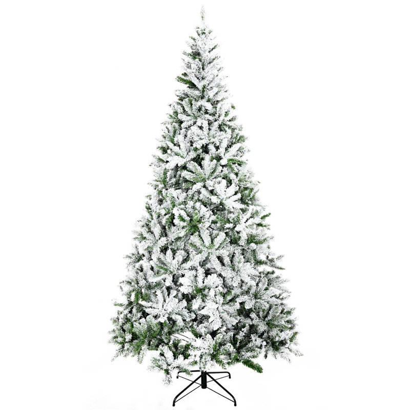 7.5/9Ft Tall Unlit Snow Flocked Pine Artificial Christmas Tree With Realistic Branches
