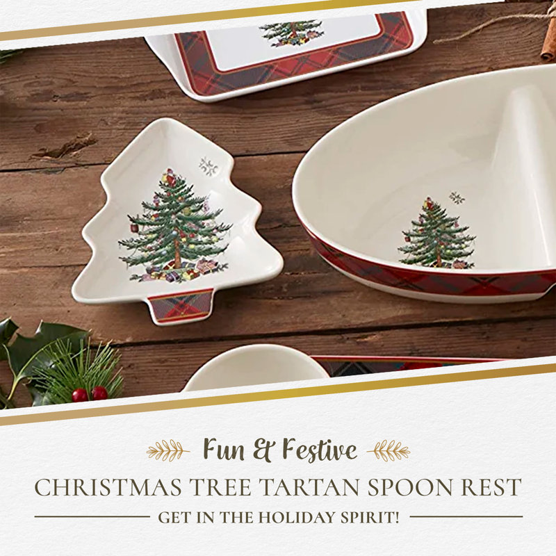 Spode Christmas Tree Tartan Spoon Rest 7"