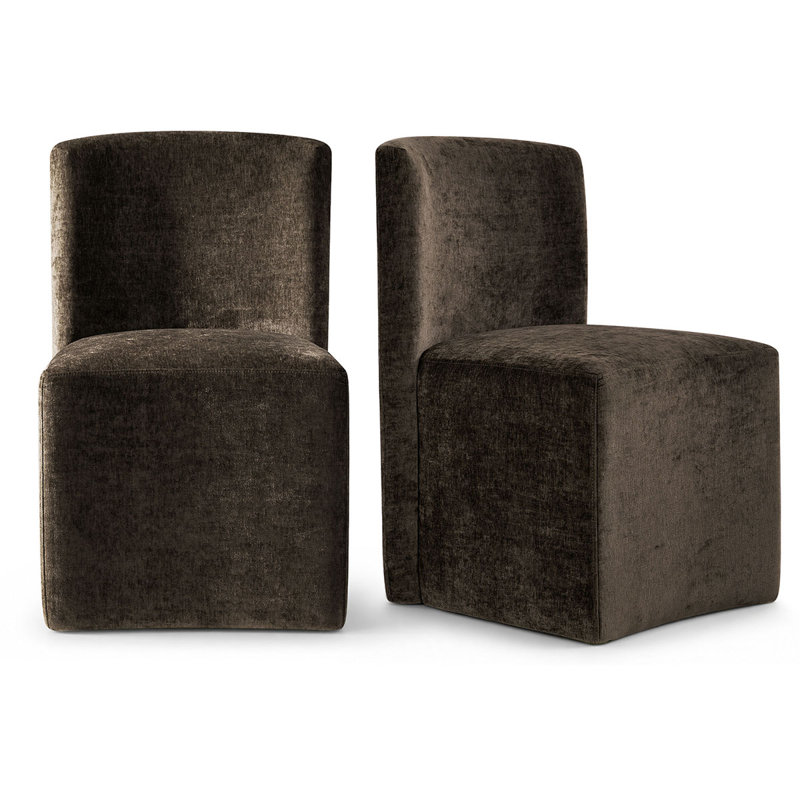 Fauteuils d'appoint entièrement rembourrés en chenille avec roulettes dissimulées, Brun