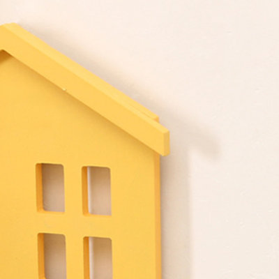 Wall Storage Shelves Hand Made Wood House Shape Mounted Shelf for Bedroom Living Room Yellow
