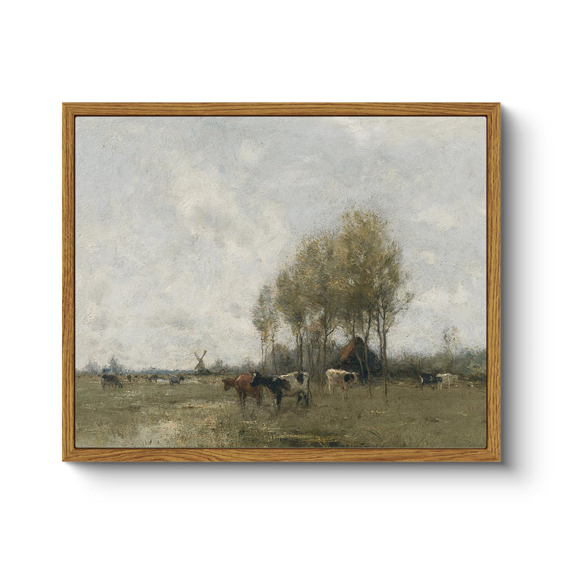 Meadow with Cows Vintage Country Framed Wall Art