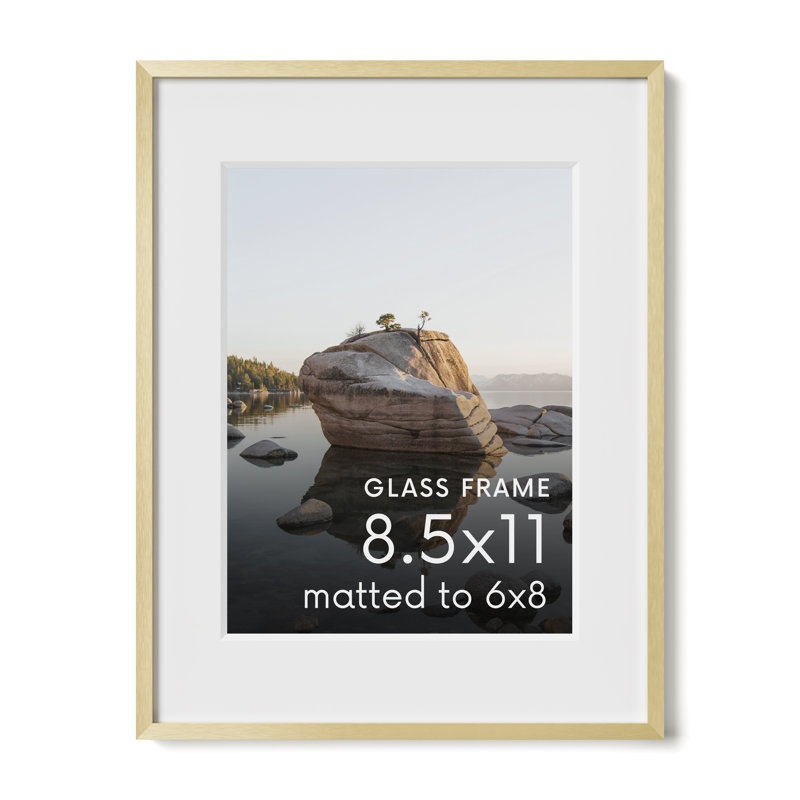 Gold Aluminum 8.5x11 Picture Frame with Glass Mat