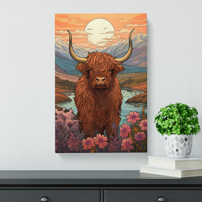 Highland Cow Nouveau - Wrapped Canvas