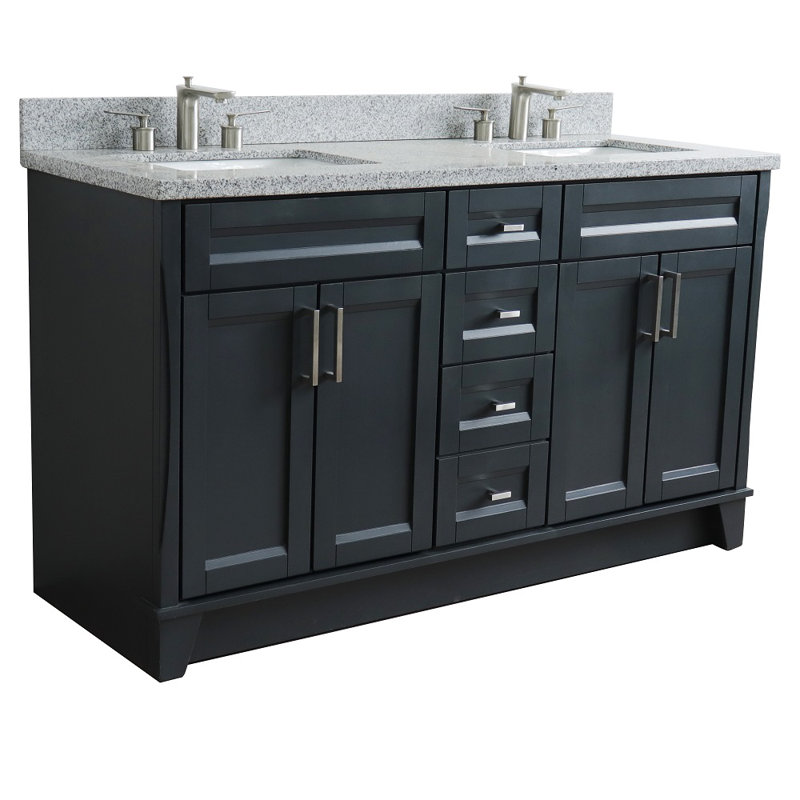 Thaxten 61'' Double Bathroom Vanity with Top, Gray/White