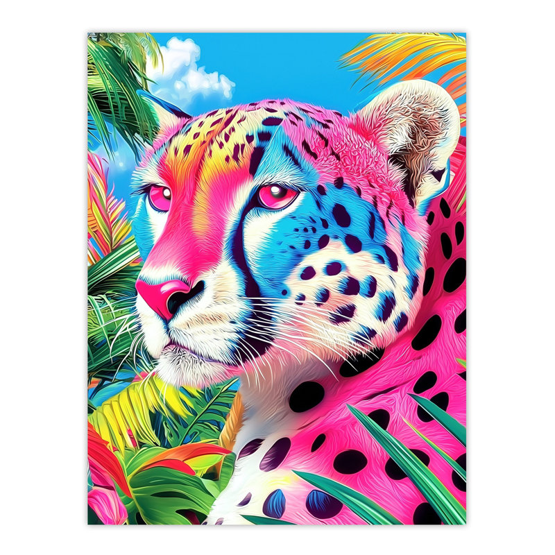 Cheetah Jungle Plants Animal Portrait Wall Art Print