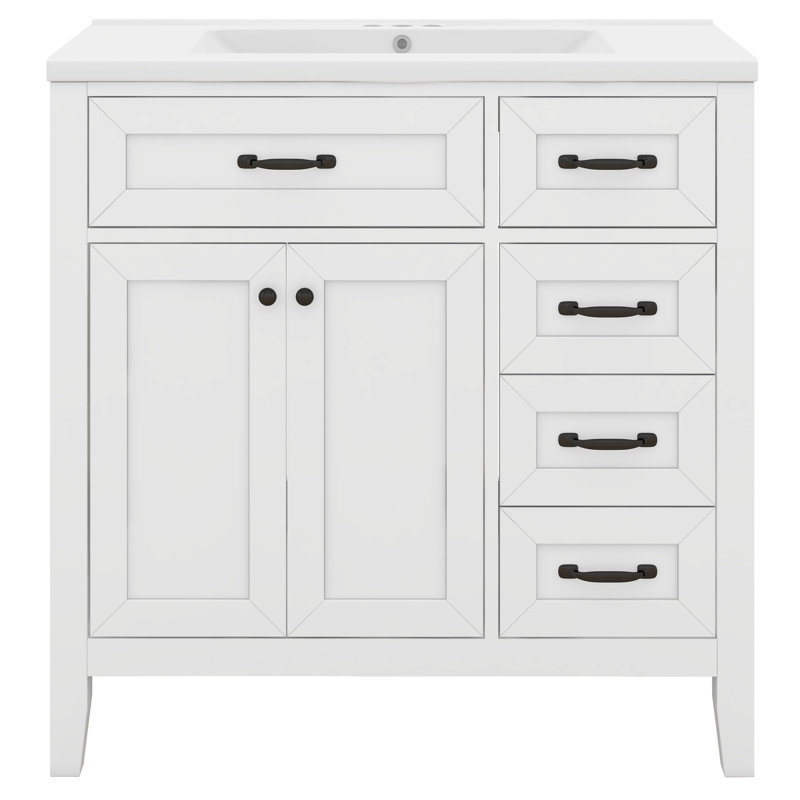 Meuble-lavabo sur pied 36 po avec lavabo 36 po, armoire de salle de bain autoportante à 3 tiroirs, meuble-lavabo moderne en bois massif