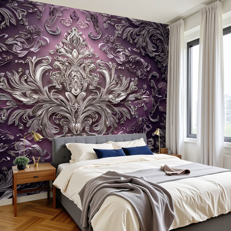 Papier peint auto-adhésif Royal mauve damassé Royal, L 144 po x l 100 po