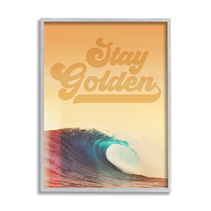 Stay Golden Beach, vagues sur bois, impression, H 20 po x l 16 po x P 1,5 po, Estampe numérique Farmhouse