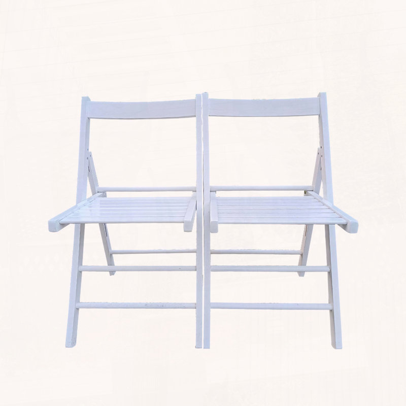 Chaise pliante en bois massif, ensemble de 2, siège à lattes et dossier ouvert