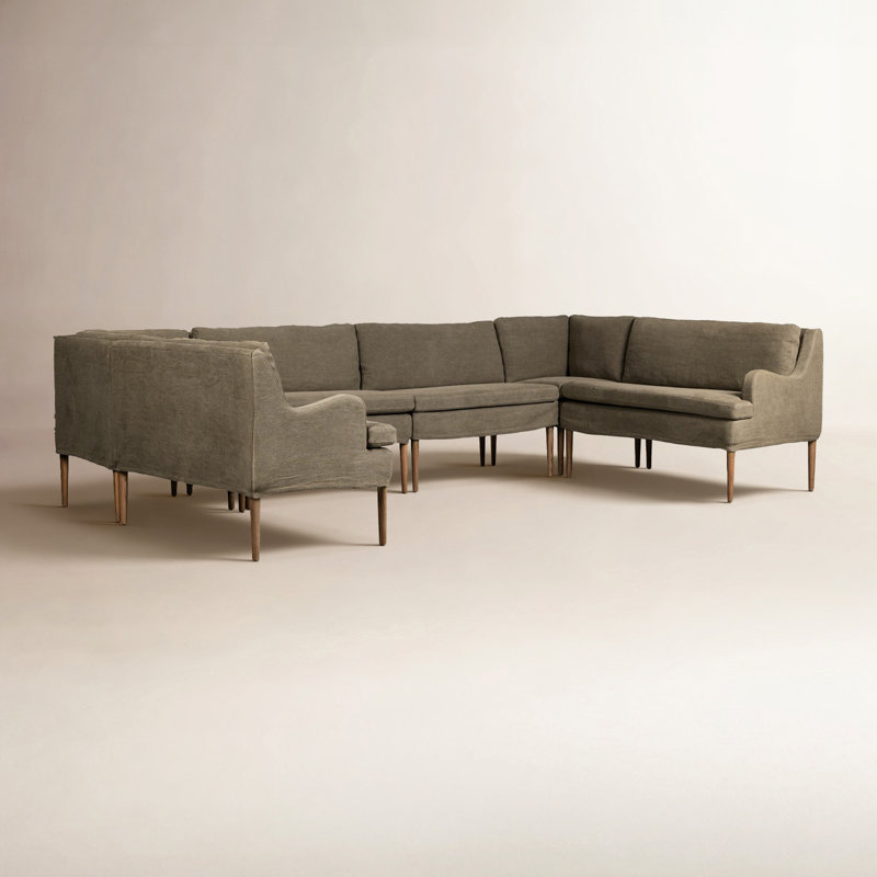 Aurelia 6-Piece Sectional, Broadway Olive Linen, 34.5" H x 131" W x 75" D