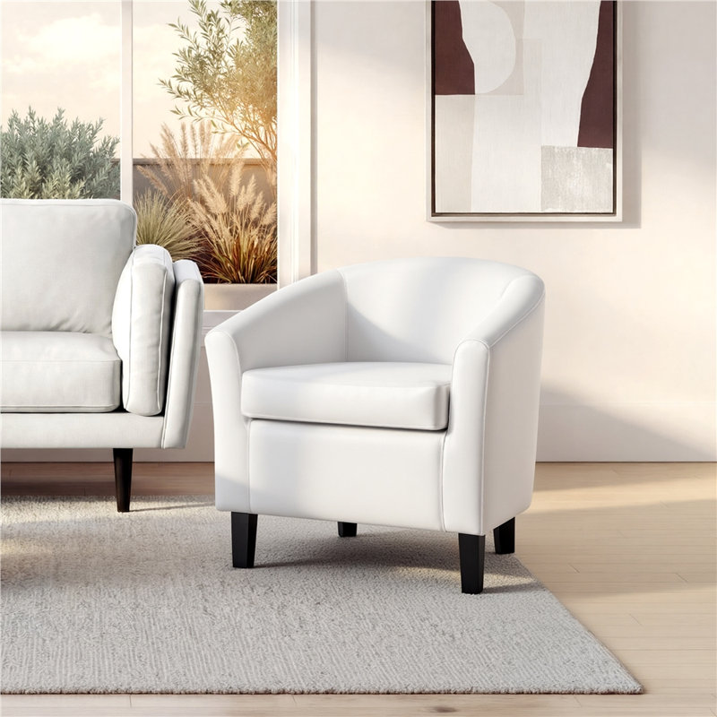 Fauteuil demi-tonneau avec fauteuil club demi-tonneau Seldon, Simili cuir blanc