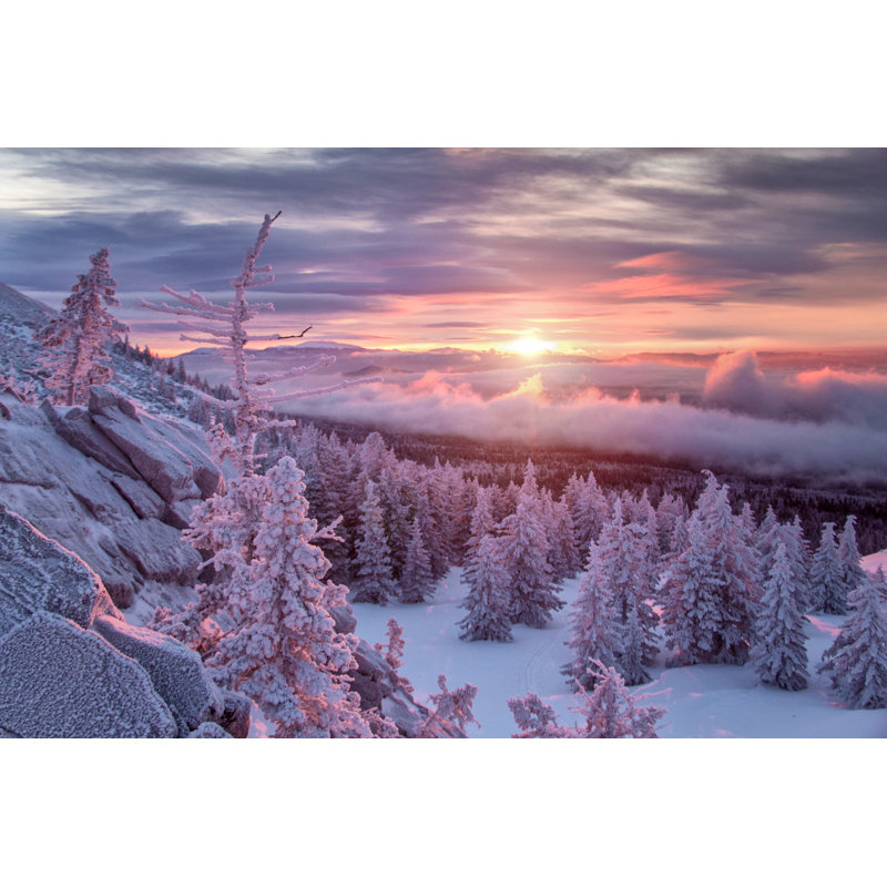 Winter Landscape In Mountains At Sunrise - Wrapped Canvas Print, 61cm H x 91cm W x 3.8cm D